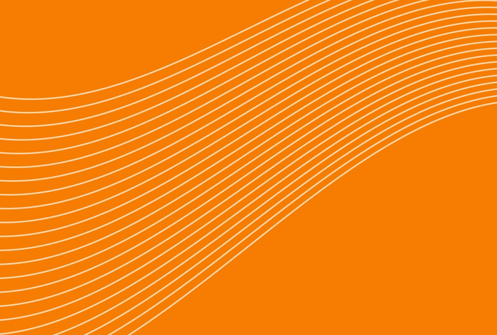 An orange background featuring a series of curved white lines creating a wave like pattern across the image.