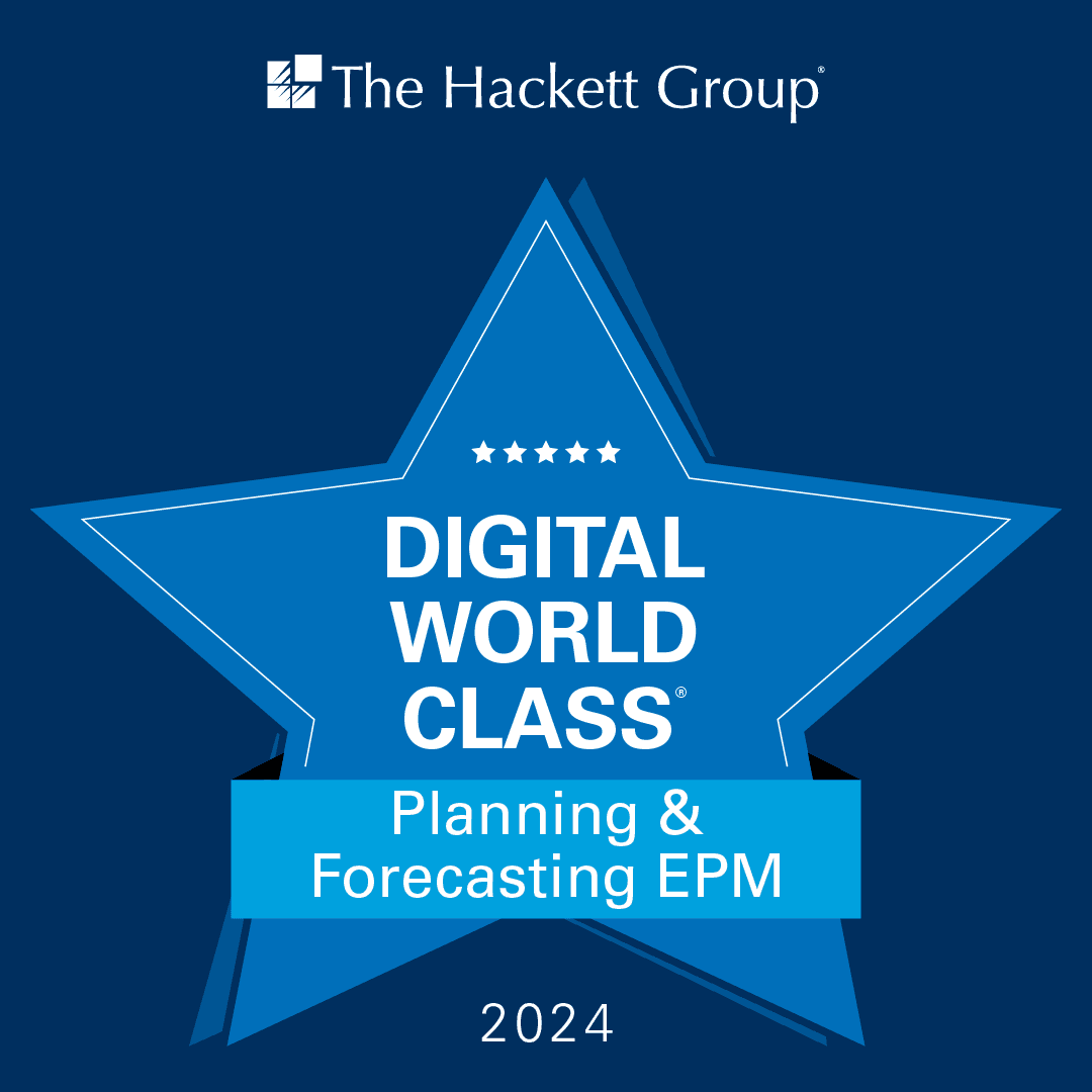 Badge from The Hackett Group showing OneStream as a Digital World Class Planning & Forecasting EPM for 2024
